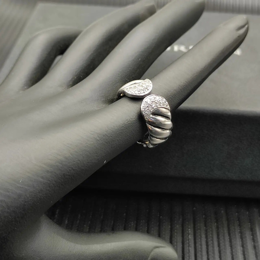 David Yurman Silver Diamond Spiral Ring - Picture 6 of 8